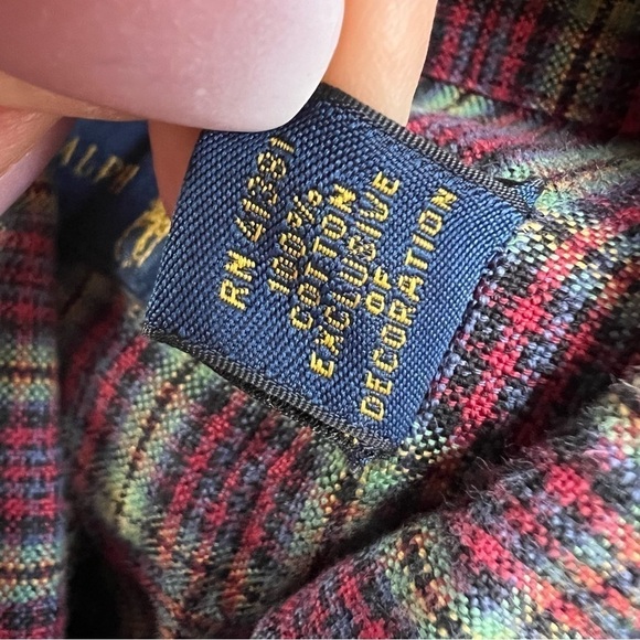 Ralph Lauren Men’s Oxford Blue Label Button Down Shirt Red Green Plaid, Small - Picture 9 of 11